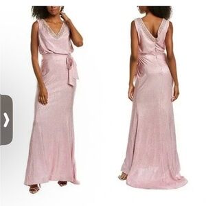 RENE RUIZ COLLECTION Pink Tie Waist Elegant Formal Gown Beaded Neckline …